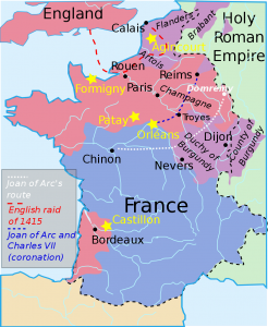 Map historical time of Jeanne d'Arc